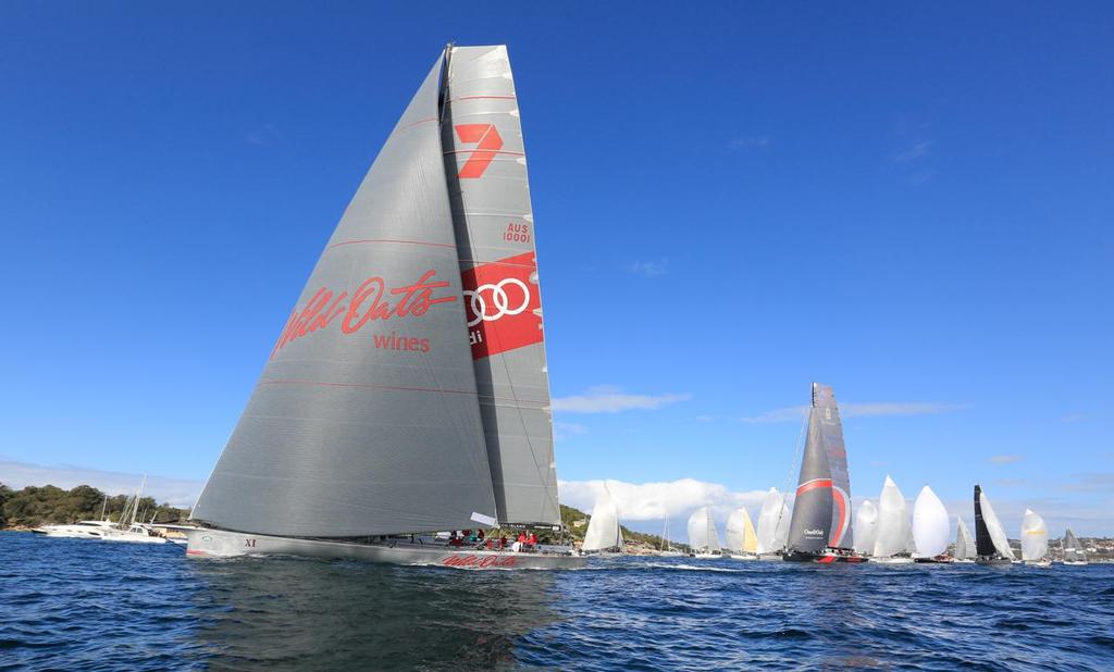  - Wild Oats lead the way out at the start of the CYCA Land Rover Gold Coast Race - July 30, 2016 © Michael Chittenden 